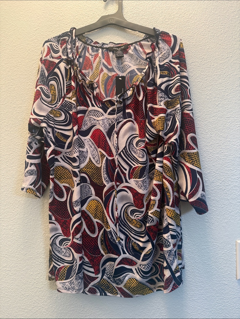 Avenue Multicolor Abstract Swirl Tunic - Red, Blue, Yellow, White